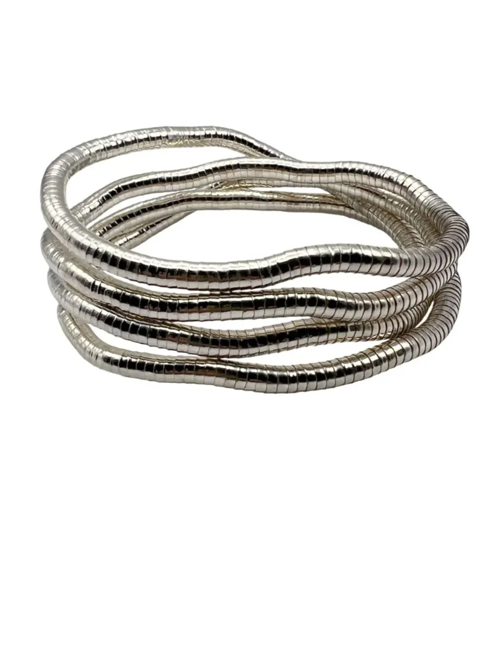 Flexible Bendable Snake Chain Necklace 32" Silver Tone Sculptural Bracelet - Picture 3 of 7